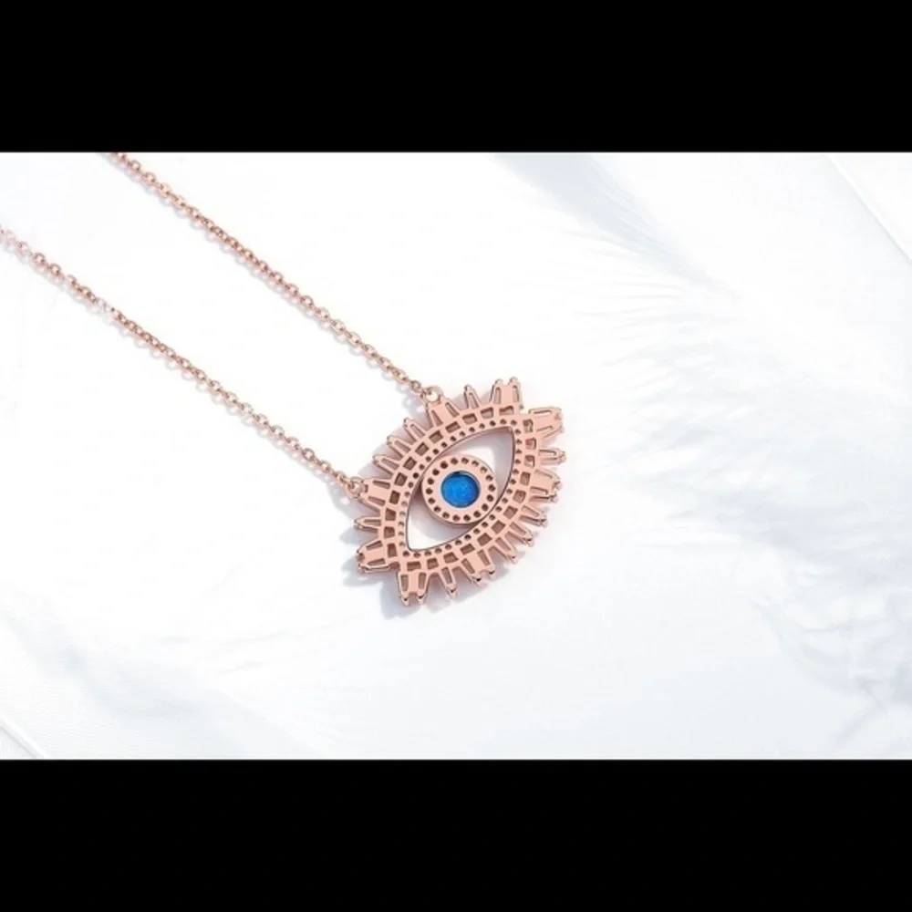 925 Sterling Silver Rose Gold Plated Crystal CZ Evil Eye Necklace